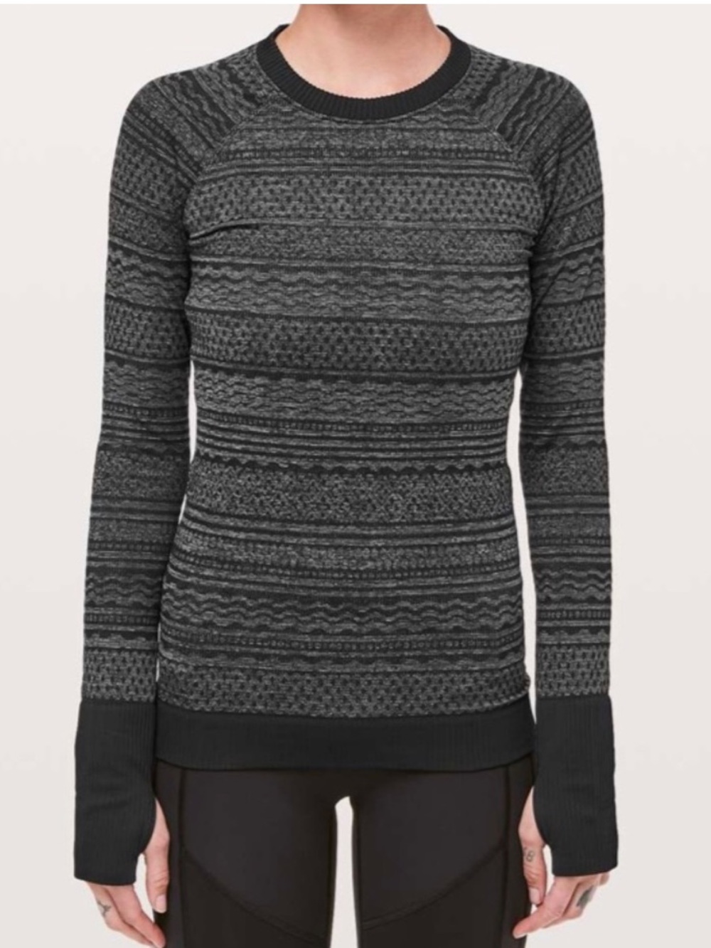 LULULEMON Black Fair Isle Rest Less Pullover Long Sleeve Top size 2